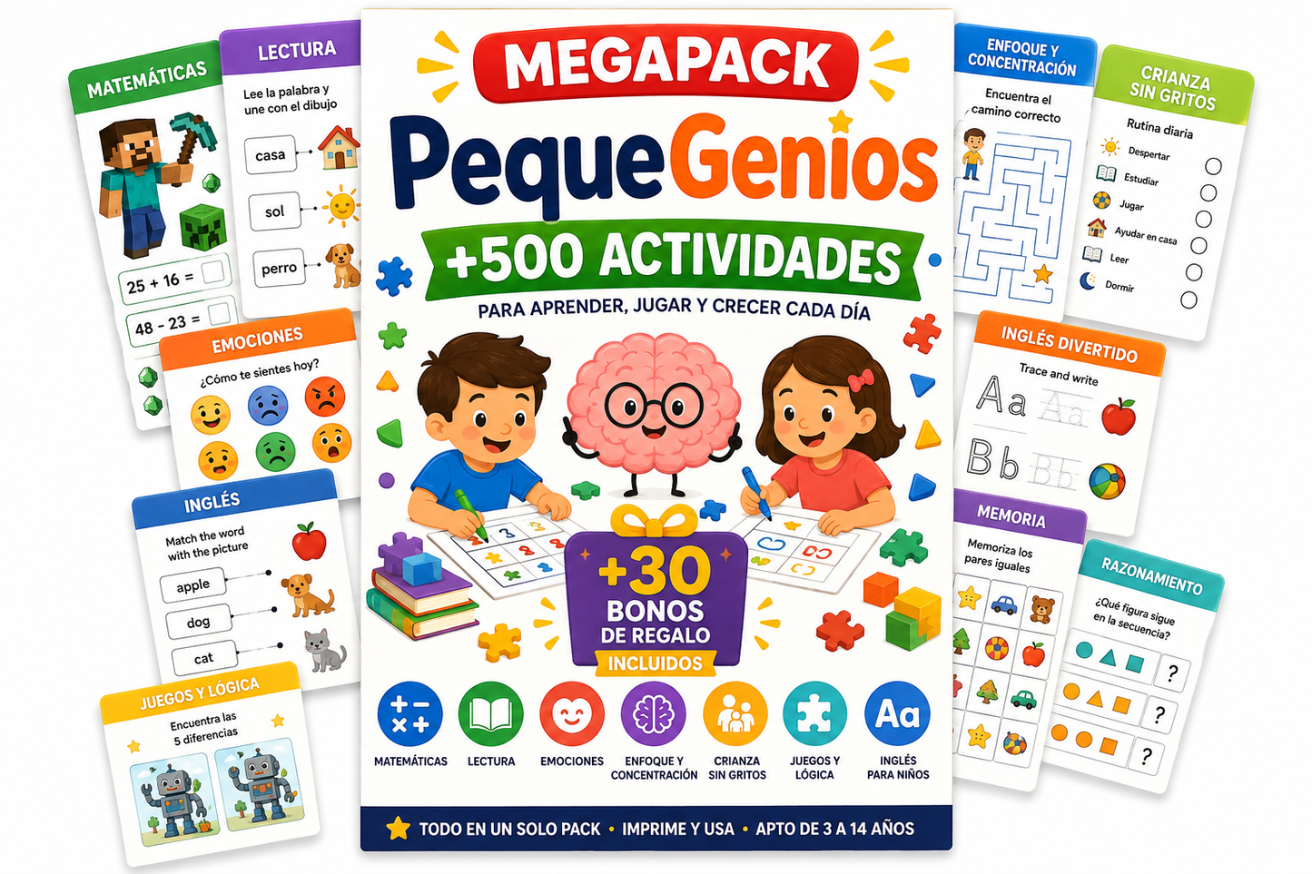 MegaPack PequeGenios™ — Actividades educativas para distintas áreas y edades